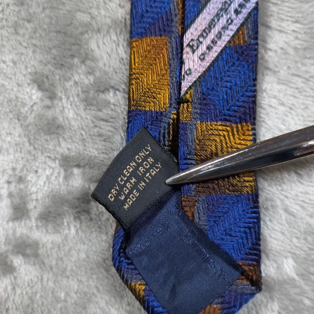 Vintage‎ Ermenegildo Zegna Tie Men 57X3.75 Blue Yellow Abstract Silk Made Italy